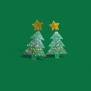 Festive Christmas Tree Earrings with Gold Stars